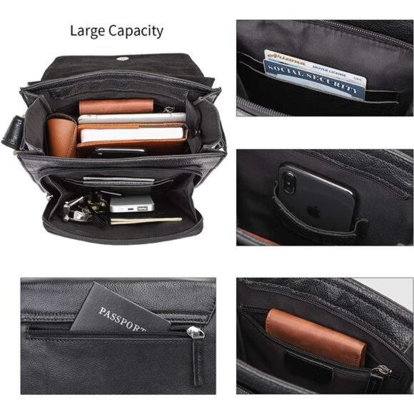Amazon.com: Augus Leather Messenger Shoulder Crossbody Bag  Leather Messenger Shoulder Crossbody Bag for Men Work Business Vintage Magnetic